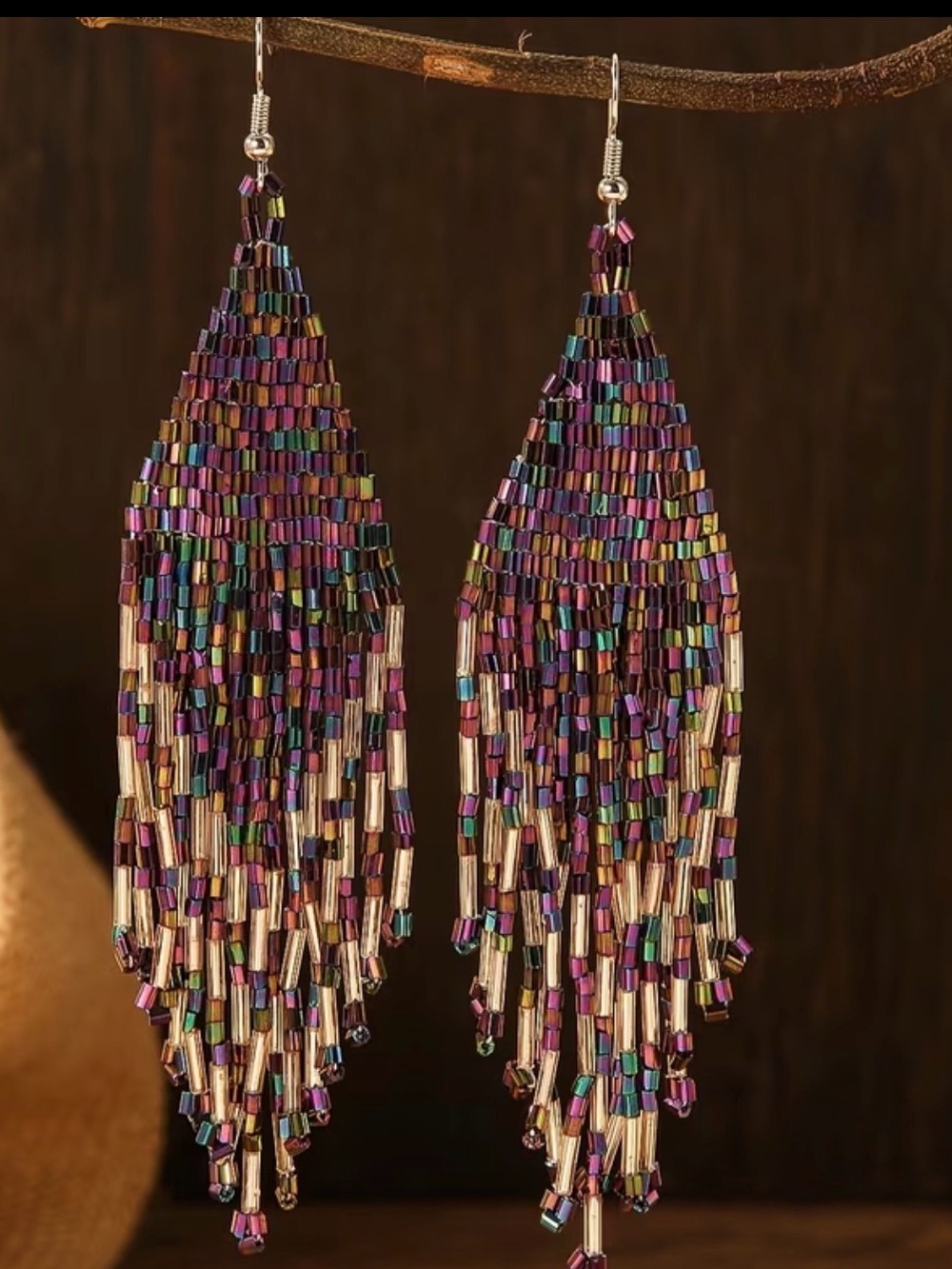 Multicolor Seed Bead Fringe Earrings - Women Jewelry